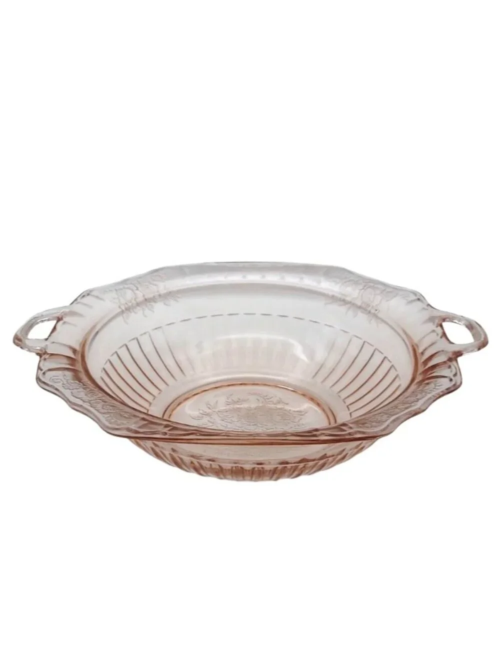 Hocking Glass Mayfair Open Rose Pink Depression 2 Handle Serving Bowl Vintage